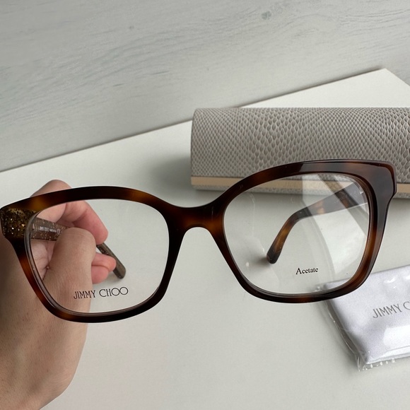 NEW Jimmy Choo Square Glitter Tortoise Prescription Eyeglasses Frame - Picture 3 of 8
